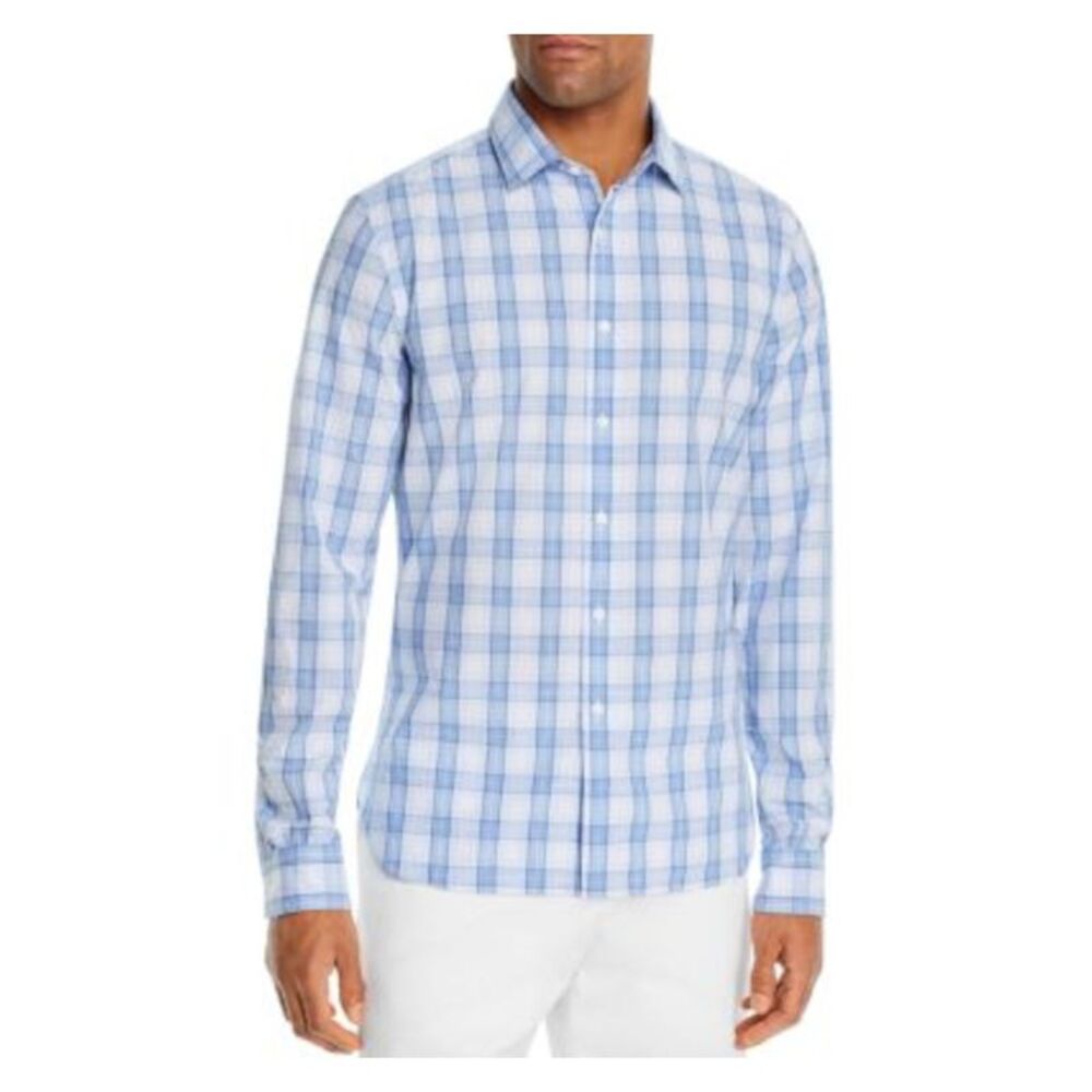 The Mens store Mens Blue Tartan Plaid Collared Shirt XXL